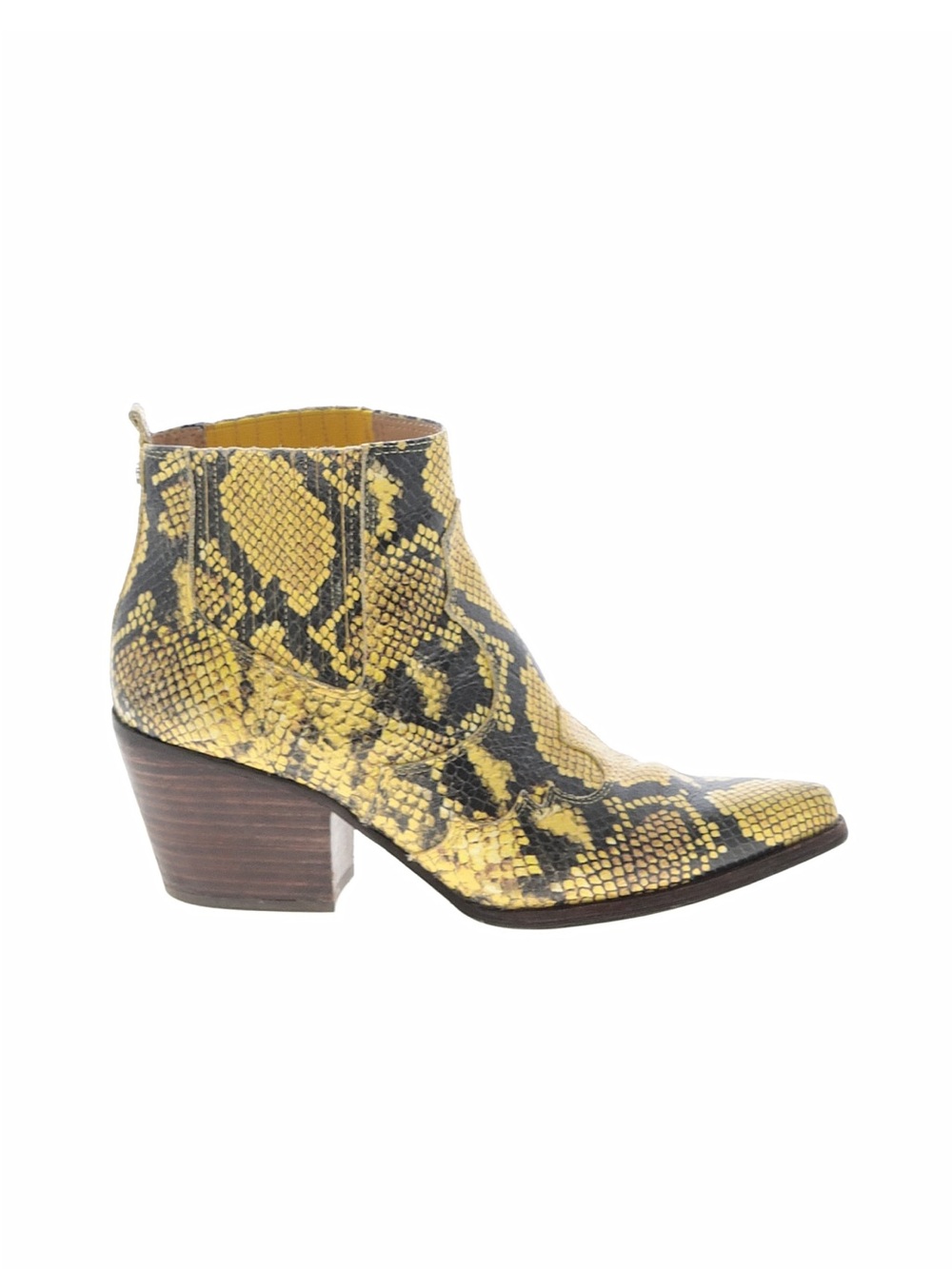 Sam Edelman Yellow and Black Snake-Print Ankle Boot with Block Heel